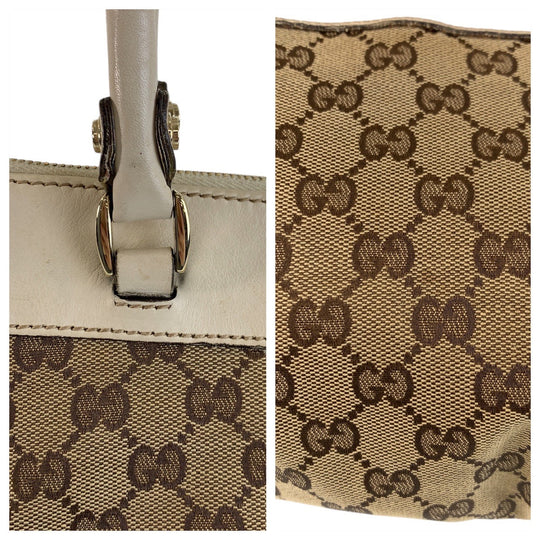 GUCCI Tote Bag 189831 GG canvas, leather Beige White Gold Metal Tote Bag Shoulder Bag Women Used Authentic