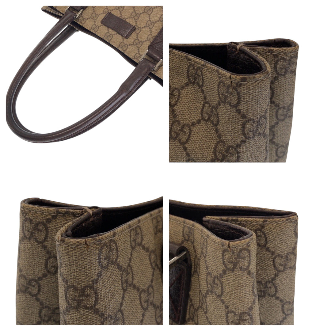 GUCCI Tote Bag 131220 GG Supreme Canvas Beige Brown SilverMetal Tote Bag Shoulder Bag Women Used Authentic