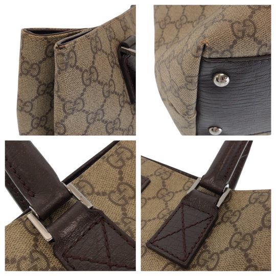 GUCCI Tote Bag 131220 GG Supreme Canvas Beige Brown SilverMetal Tote Bag Shoulder Bag Women Used Authentic