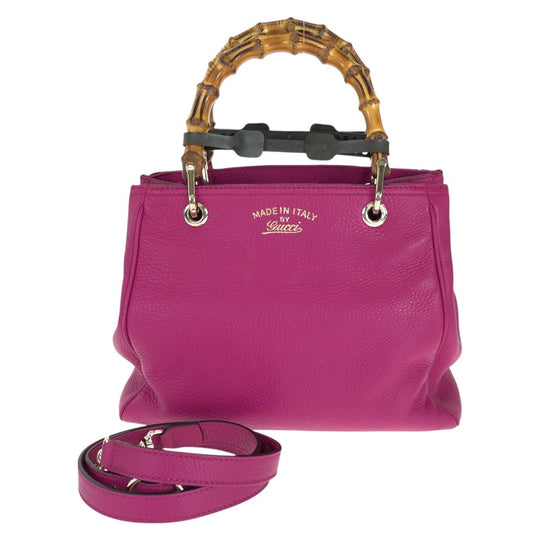 GUCCI Tote Bag 336032 leather Pink Gold Metal Tote Bag Shoulder Bag 2way Bamboo small shopper Women Used Authentic
