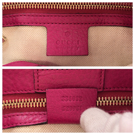 GUCCI Tote Bag 336032 leather Pink Gold Metal Tote Bag Shoulder Bag 2way Bamboo small shopper Women Used Authentic