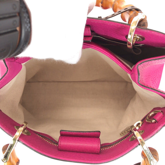 GUCCI Tote Bag 336032 leather Pink Gold Metal Tote Bag Shoulder Bag 2way Bamboo small shopper Women Used Authentic