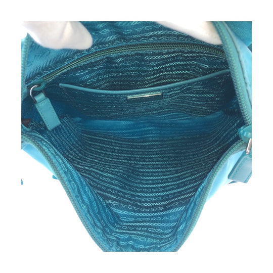 PRADA Shoulder Bag Nylon Light Blue Emerald SilverMetal Shoulder Bag pochette Test Triangle With logo Women Used Authentic