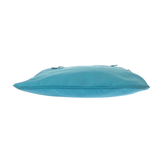 PRADA Shoulder Bag Nylon Light Blue Emerald SilverMetal Shoulder Bag pochette Test Triangle With logo Women Used Authentic