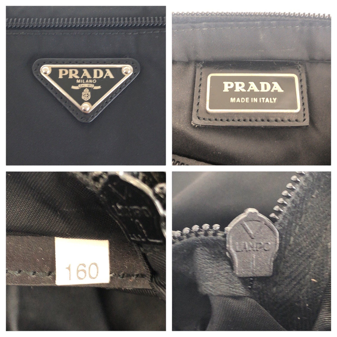 PRADA Shoulder Bag Nylon Black SilverMetal Crossbody Shoulder Bag Unisex Test Triangle With logo Women Used Authentic