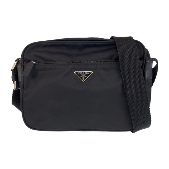 PRADA Shoulder Bag Nylon Black SilverMetal Shoulder Bag pochette Test Triangle With logo Women Used Authentic