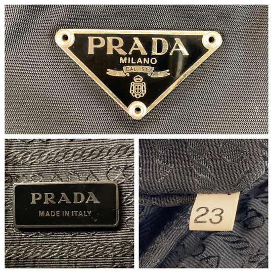 PRADA Shoulder Bag Nylon Black SilverMetal Shoulder Bag pochette Test Triangle With logo Women Used Authentic