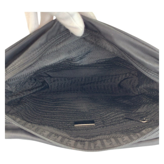 PRADA Shoulder Bag Nylon Black SilverMetal Shoulder Bag pochette Test Triangle With logo Women Used Authentic