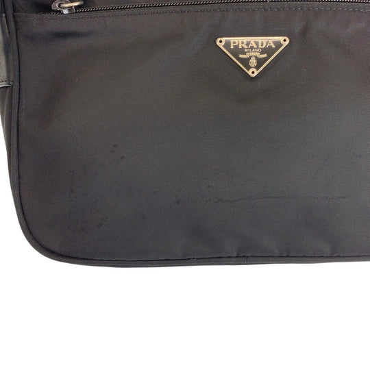 PRADA Shoulder Bag Nylon Black SilverMetal Shoulder Bag pochette Test Triangle With logo Women Used Authentic