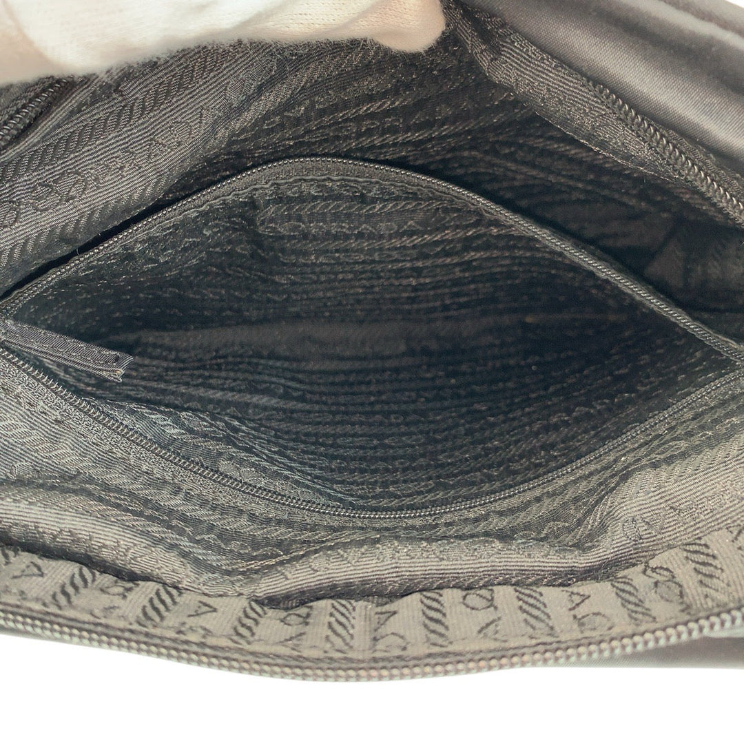 PRADA Shoulder Bag Nylon Black SilverMetal Shoulder Bag pochette Test Triangle With logo Women Used Authentic
