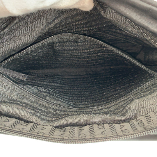 PRADA Shoulder Bag Nylon Black SilverMetal Shoulder Bag pochette Test Triangle With logo Women Used Authentic