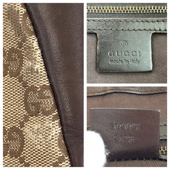 GUCCI Shoulder Bag 109097 GG canvas, leather Brown Gold Metal Shoulder Bag pochette Women Used Authentic