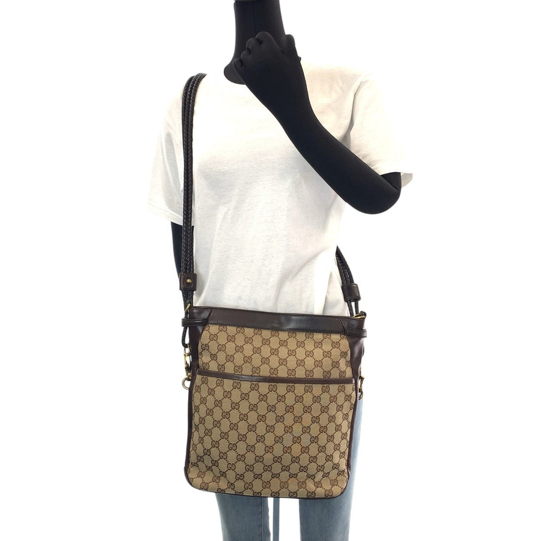 GUCCI Shoulder Bag 109097 GG canvas, leather Brown Gold Metal Shoulder Bag pochette Women Used Authentic