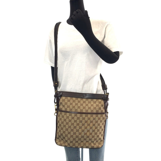 GUCCI Shoulder Bag 109097 GG canvas, leather Brown Gold Metal Shoulder Bag pochette Women Used Authentic