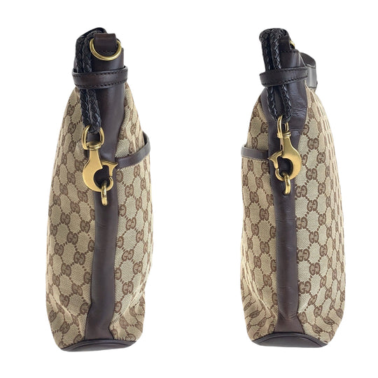 GUCCI Shoulder Bag 109097 GG canvas, leather Brown Gold Metal Shoulder Bag pochette Women Used Authentic