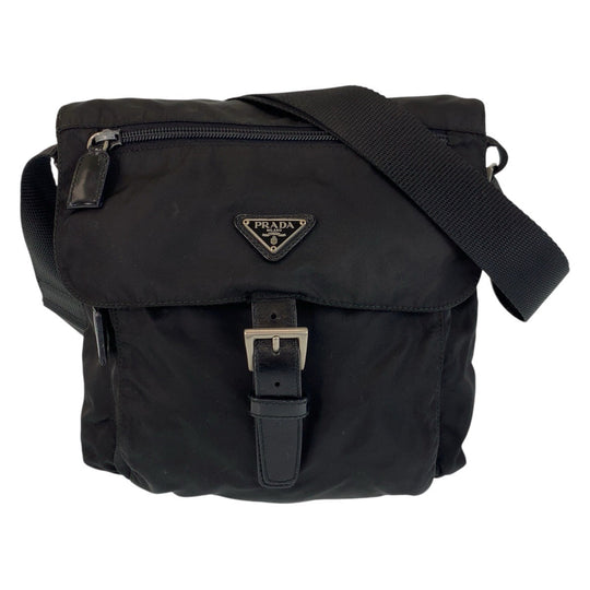 PRADA Shoulder Bag Nylon Black SilverMetal Shoulder Bag Messenger bag Test Triangle With logo Women Used Authentic
