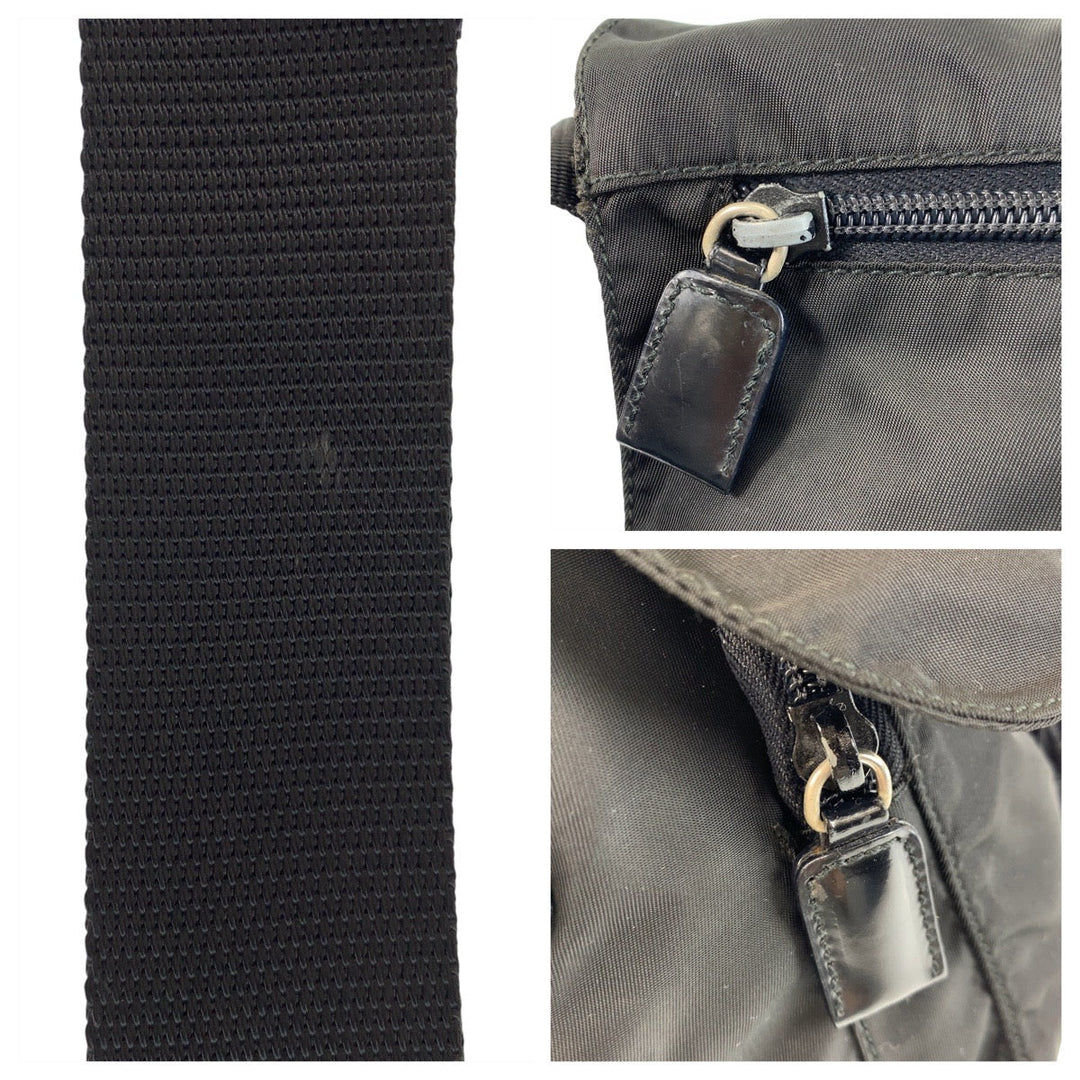 PRADA Shoulder Bag Nylon Black SilverMetal Shoulder Bag Messenger bag Test Triangle With logo Women Used Authentic
