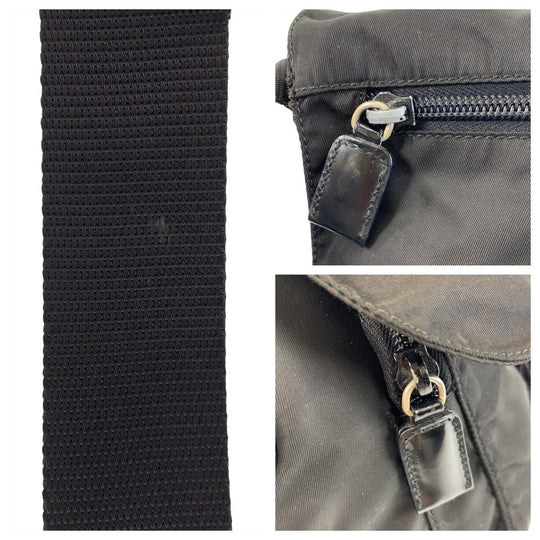 PRADA Shoulder Bag Nylon Black SilverMetal Shoulder Bag Messenger bag Test Triangle With logo Women Used Authentic
