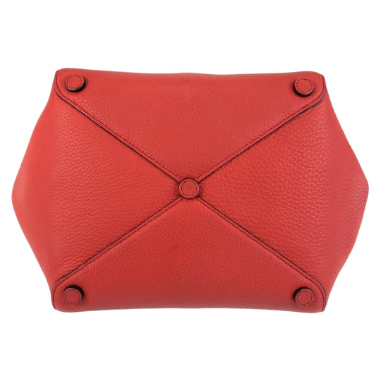 PRADA Tote Bag leather Red Gold Metal Tote Bag Shoulder Bag Triangle With logo Women Used Authentic