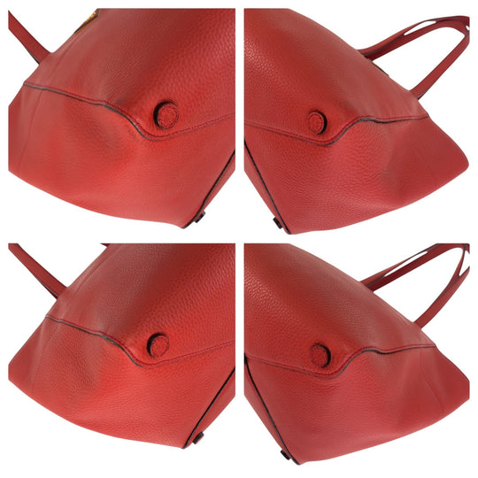 PRADA Tote Bag leather Red Gold Metal Tote Bag Shoulder Bag Triangle With logo Women Used Authentic