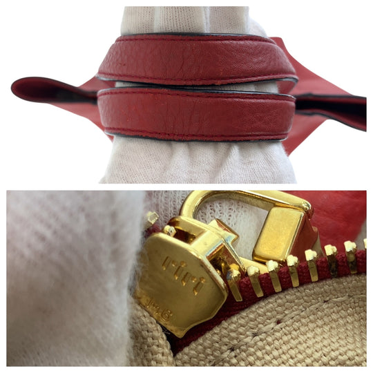 PRADA Tote Bag leather Red Gold Metal Tote Bag Shoulder Bag Triangle With logo Women Used Authentic