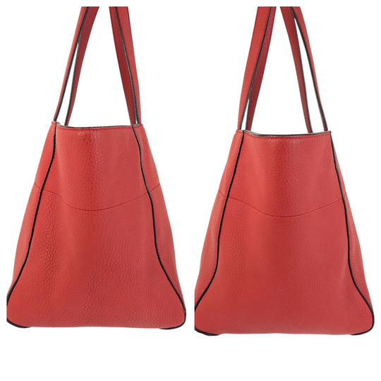 PRADA Tote Bag leather Red Gold Metal Tote Bag Shoulder Bag Triangle With logo Women Used Authentic