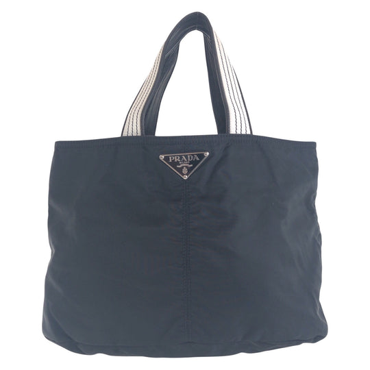 PRADA Tote Bag Nylon BlackSilverMetal Tote Bag handbag Test Triangle With logo Women Used Authentic