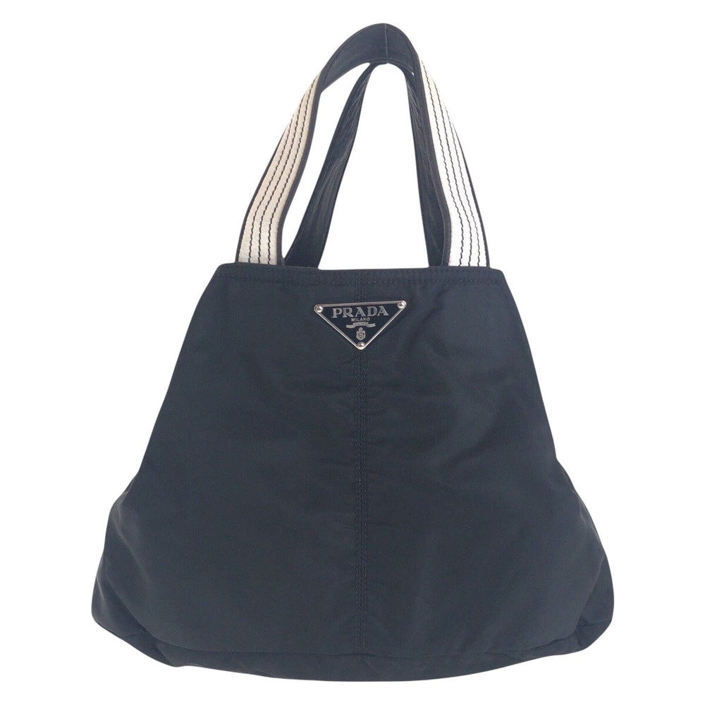 PRADA Tote Bag Nylon BlackSilverMetal Tote Bag handbag Test Triangle With logo Women Used Authentic