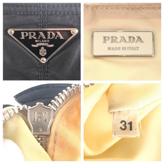 PRADA Tote Bag Nylon BlackSilverMetal Tote Bag handbag Test Triangle With logo Women Used Authentic