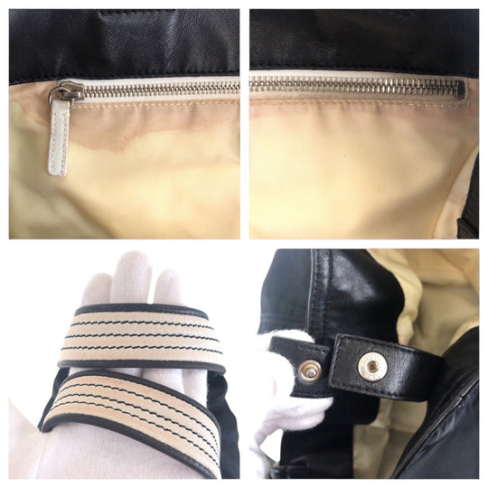 PRADA Tote Bag Nylon BlackSilverMetal Tote Bag handbag Test Triangle With logo Women Used Authentic