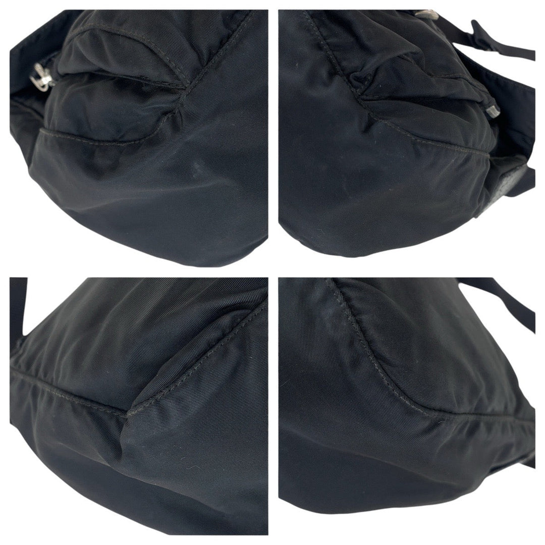 PRADA Shoulder Bag Nylon, Leather Black SilverMetal Shoulder Bag pochette Test Triangle With logo Women Used Authentic