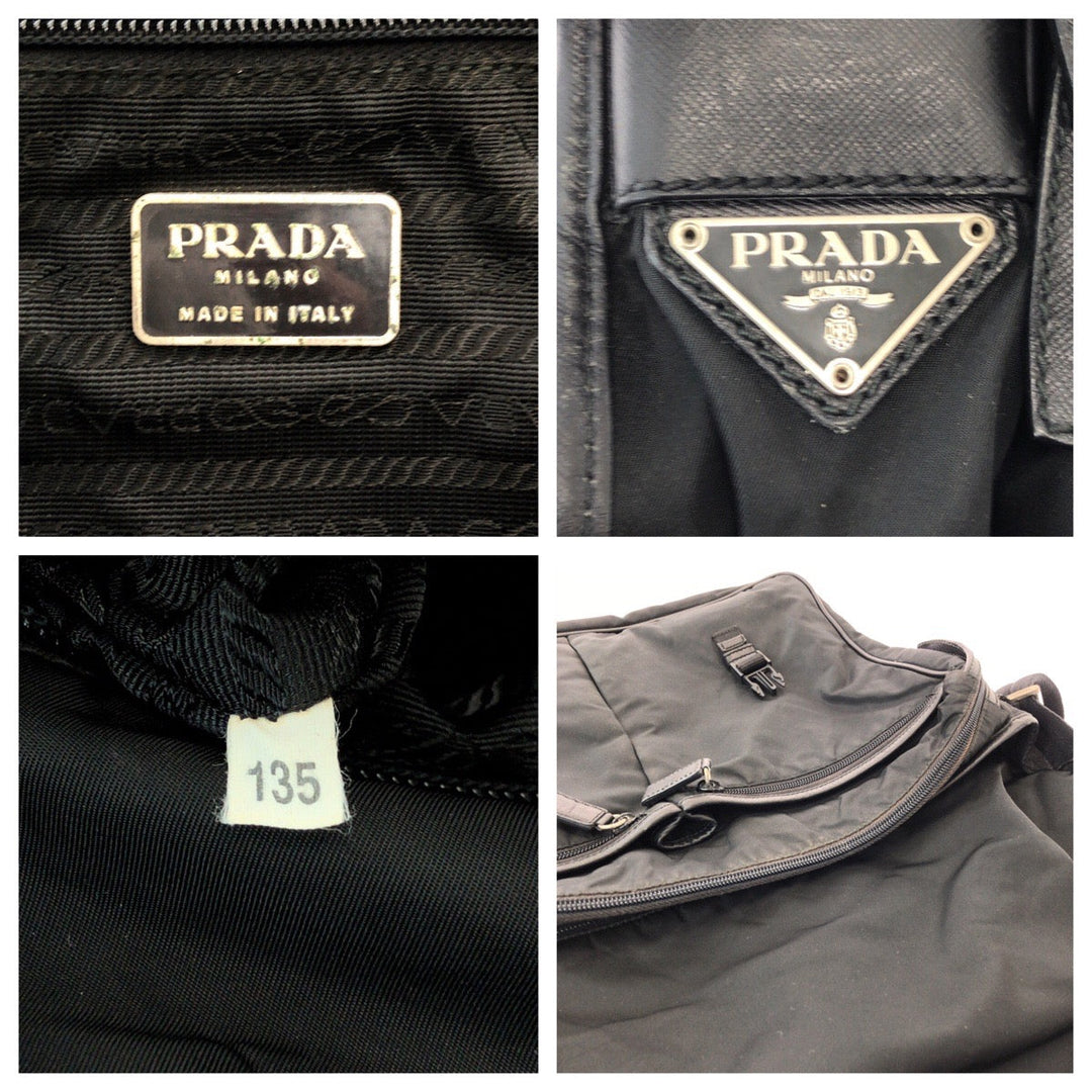 PRADA Shoulder Bag Nylon Black SilverMetal Shoulder Bag Messenger bag Test Triangle With logo mens Used Authentic