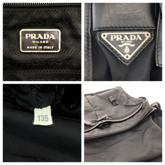 PRADA Shoulder Bag Nylon Black SilverMetal Shoulder Bag Messenger bag Test Triangle With logo mens Used Authentic
