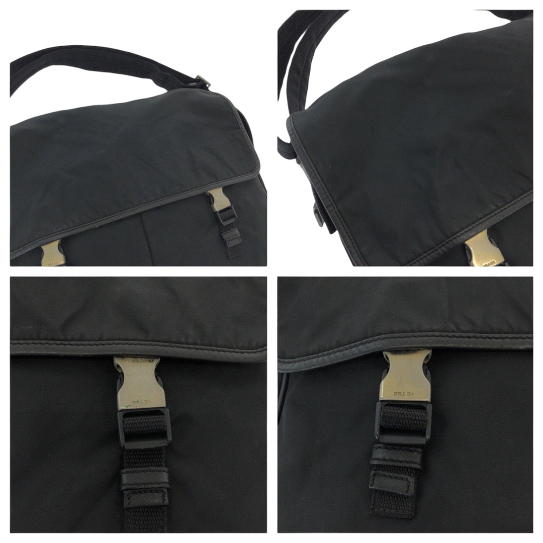 PRADA Shoulder Bag Nylon Black SilverMetal Shoulder Bag Messenger bag Test Triangle With logo mens Used Authentic