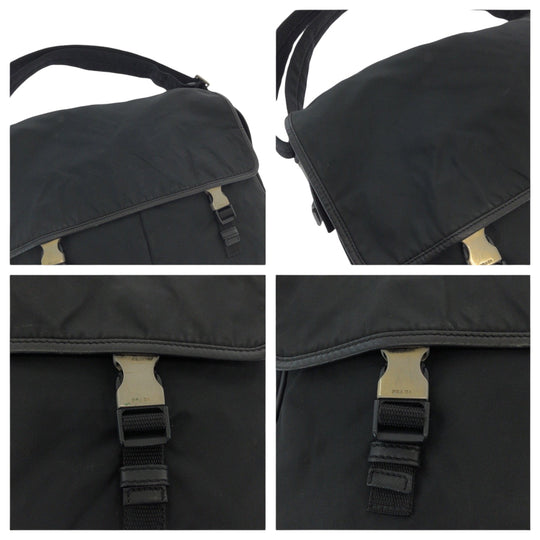 PRADA Shoulder Bag Nylon Black SilverMetal Shoulder Bag Messenger bag Test Triangle With logo mens Used Authentic