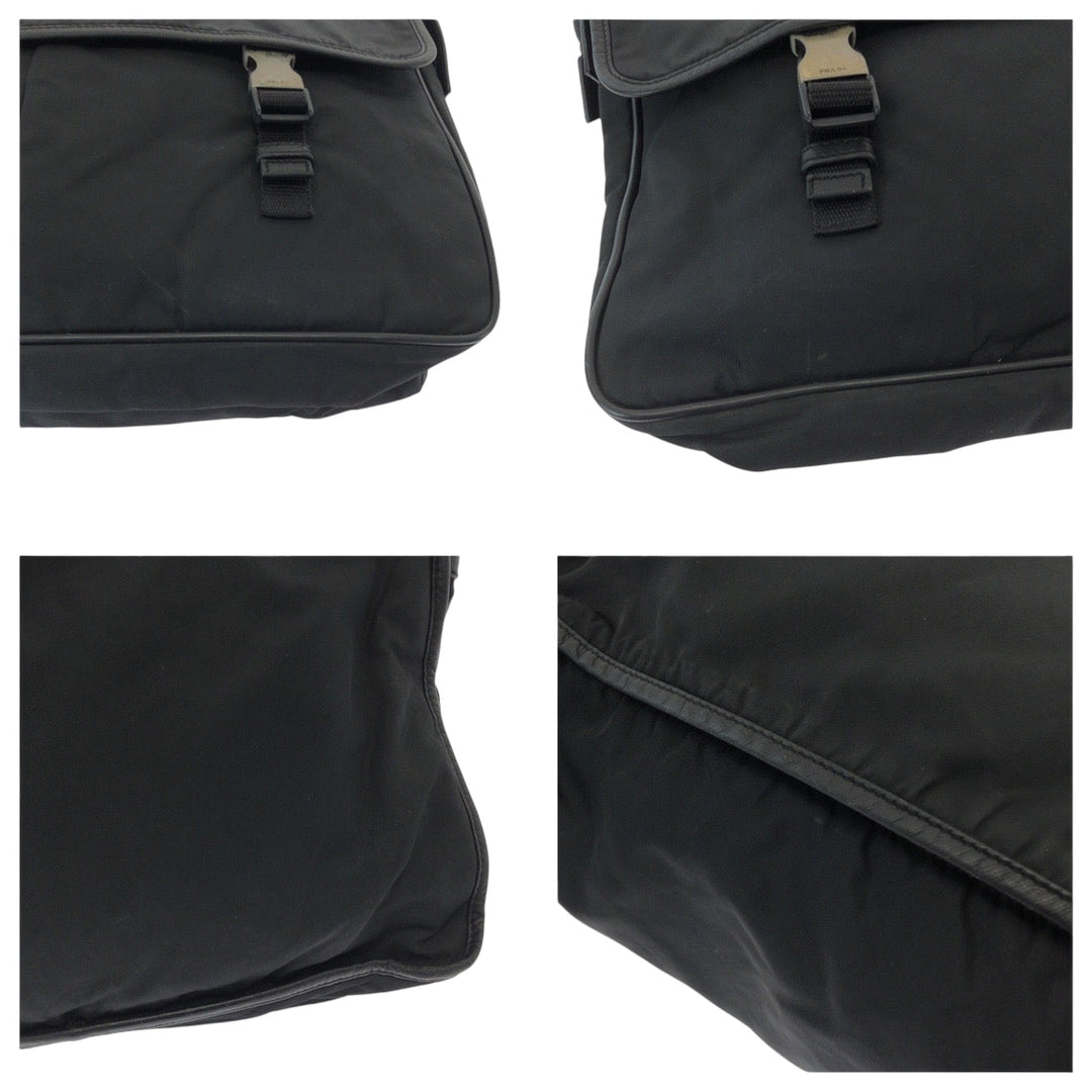 PRADA Shoulder Bag Nylon Black SilverMetal Shoulder Bag Messenger bag Test Triangle With logo mens Used Authentic