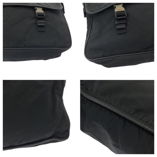 PRADA Shoulder Bag Nylon Black SilverMetal Shoulder Bag Messenger bag Test Triangle With logo mens Used Authentic