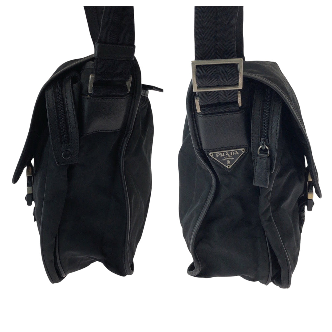 PRADA Shoulder Bag Nylon Black SilverMetal Shoulder Bag Messenger bag Test Triangle With logo mens Used Authentic