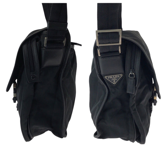 PRADA Shoulder Bag Nylon Black SilverMetal Shoulder Bag Messenger bag Test Triangle With logo mens Used Authentic