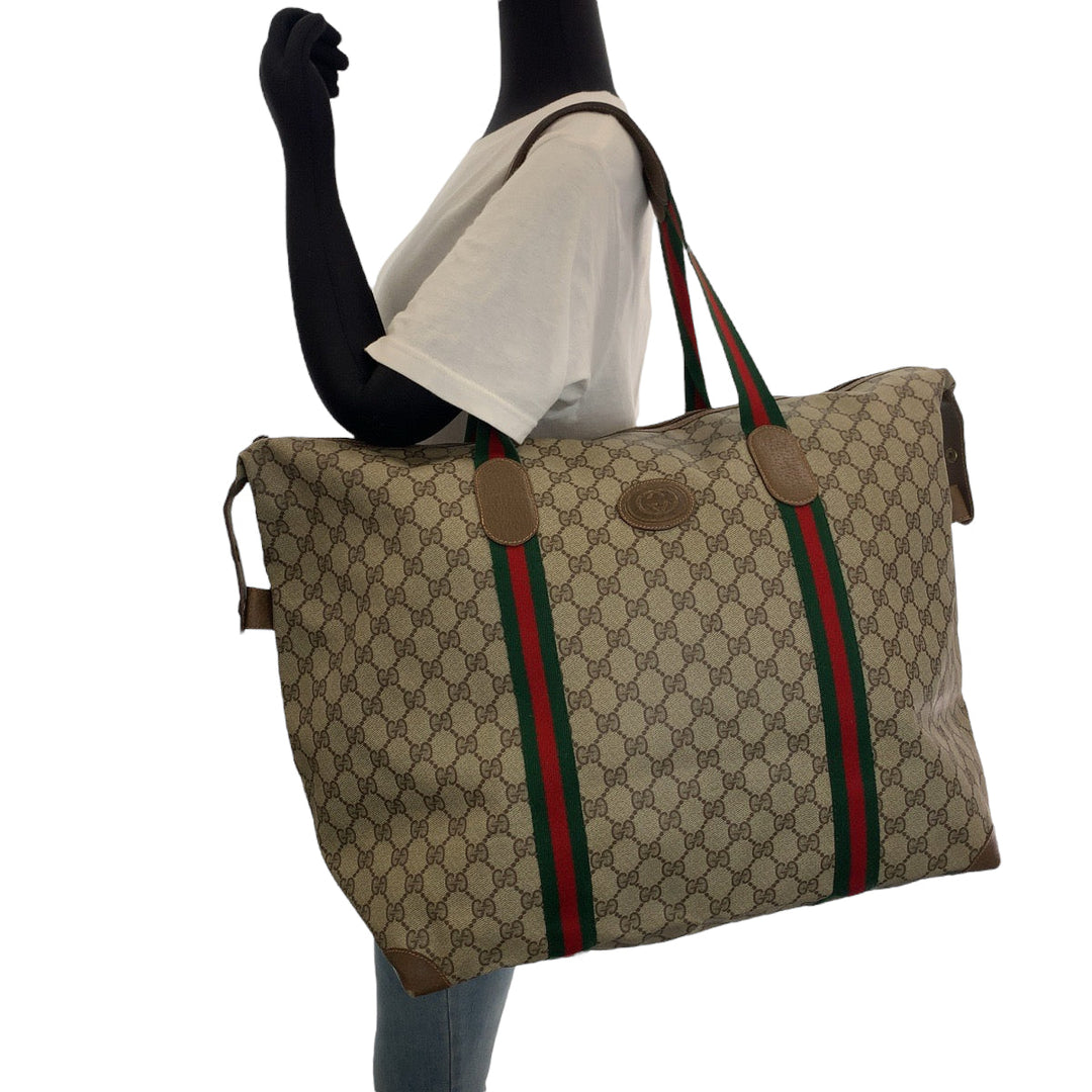 GUCCI Boston Duffel bag 89 19 012 GG Supreme Canvas Beige brown Boston Duffel bag Shoulder Bag Old Gucci Shelly Line Women Used Authentic