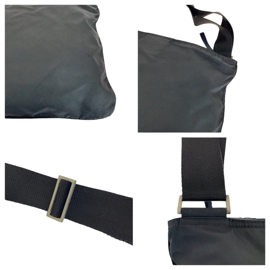PRADA Shoulder Bag Nylon Black SilverMetal Shoulder Bag pochette Test Triangle With logo Women Used Authentic