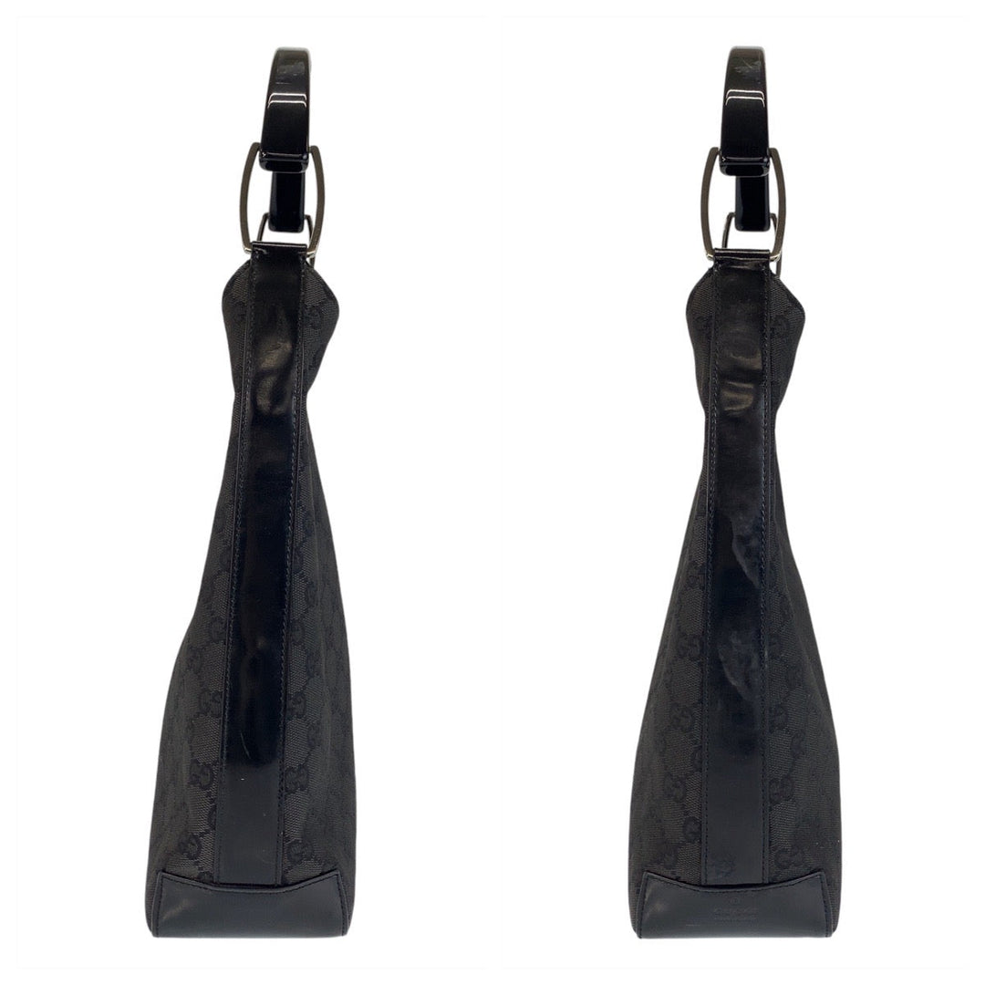 GUCCI Shoulder Bag 001 3752 GG canvas, plastic Black SilverMetal Women Used Authentic