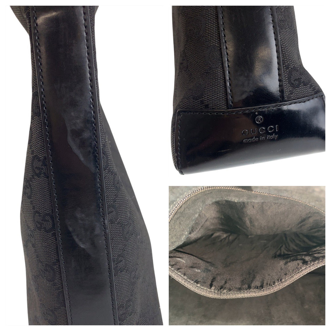 GUCCI Shoulder Bag 001 3752 GG canvas, plastic Black SilverMetal Women Used Authentic