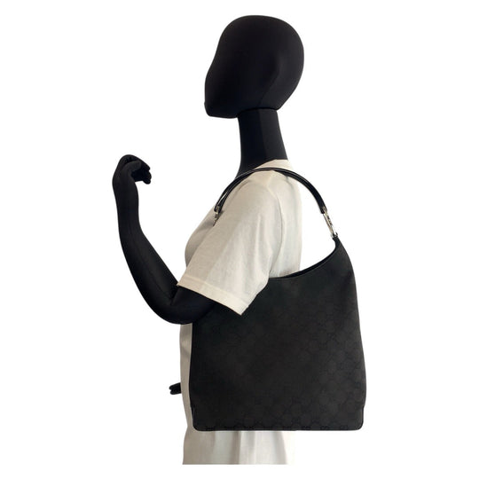 GUCCI Shoulder Bag 001 3752 GG canvas, plastic Black SilverMetal Women Used Authentic