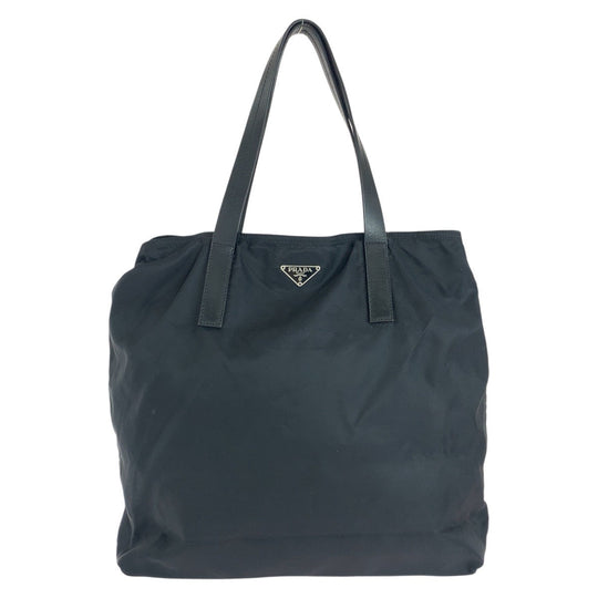 PRADA Tote Bag Nylon, Leather Black SilverMetal Tote Bag Shoulder Bag Test Triangle With logo Women Used Authentic