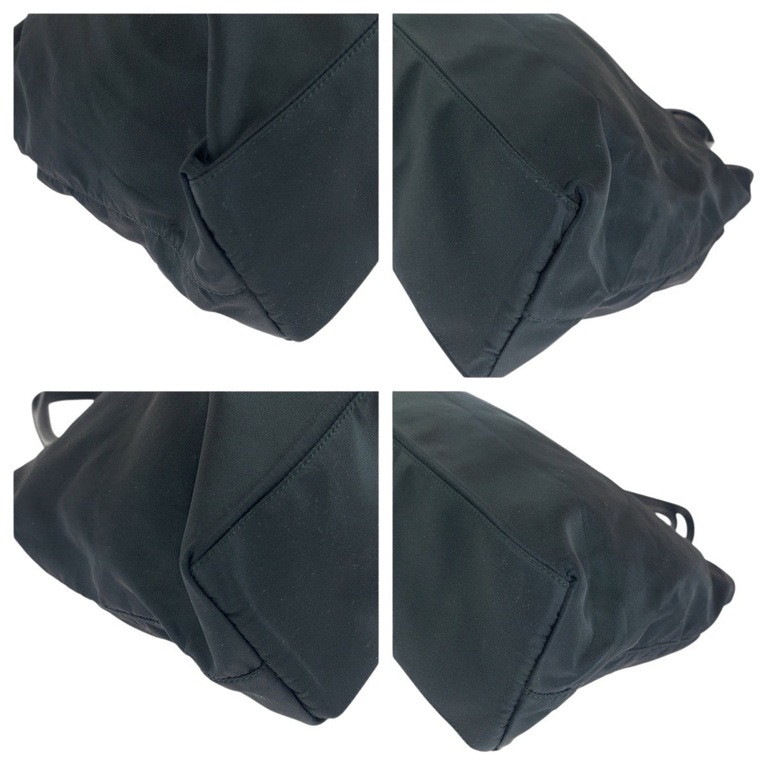 PRADA Tote Bag Nylon, Leather Black SilverMetal Tote Bag Shoulder Bag Test Triangle With logo Women Used Authentic