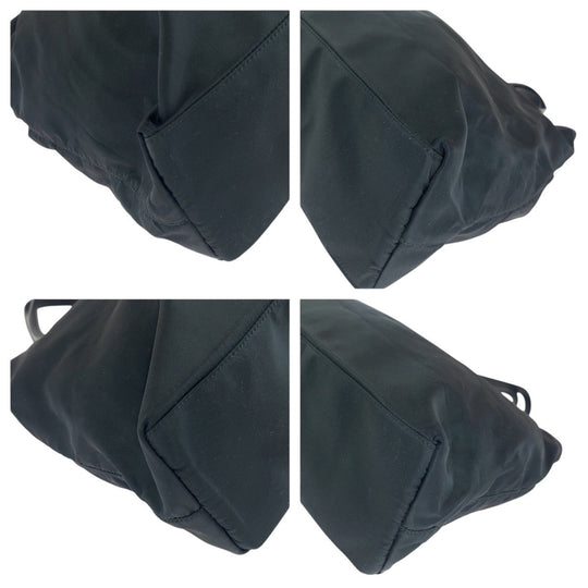 PRADA Tote Bag Nylon, Leather Black SilverMetal Tote Bag Shoulder Bag Test Triangle With logo Women Used Authentic