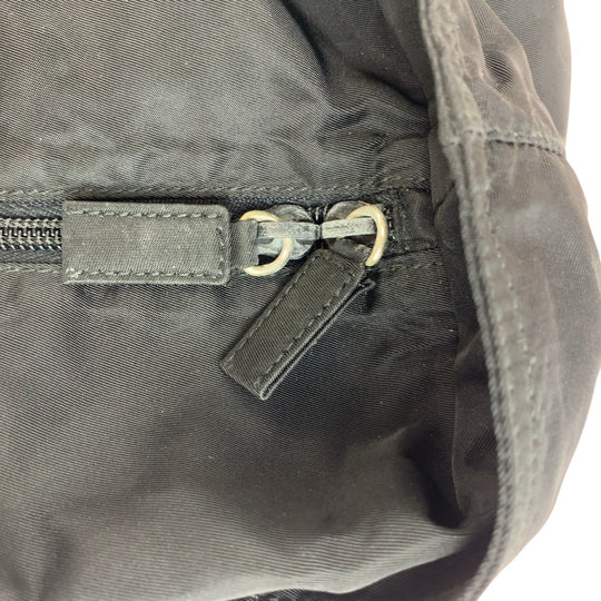 PRADA Tote Bag Nylon, Leather Black SilverMetal Tote Bag Shoulder Bag Test Triangle With logo Women Used Authentic