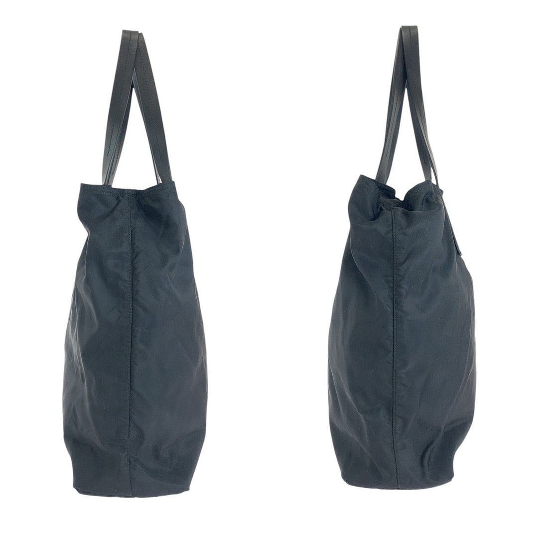 PRADA Tote Bag Nylon, Leather Black SilverMetal Tote Bag Shoulder Bag Test Triangle With logo Women Used Authentic
