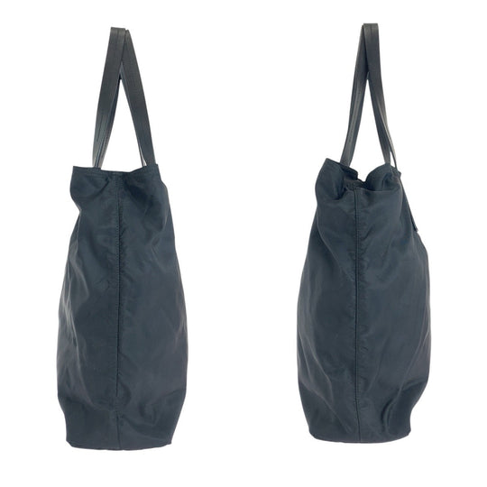 PRADA Tote Bag Nylon, Leather Black SilverMetal Tote Bag Shoulder Bag Test Triangle With logo Women Used Authentic